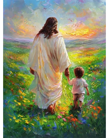 Jesus and Child in Meadow