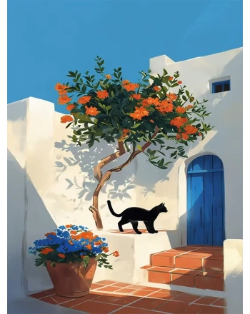 Mediterranean Courtyard with Cat