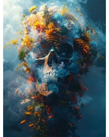 Mexican skull with beautiful flowers