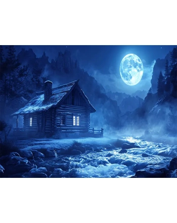 Moonlit Log Cabin