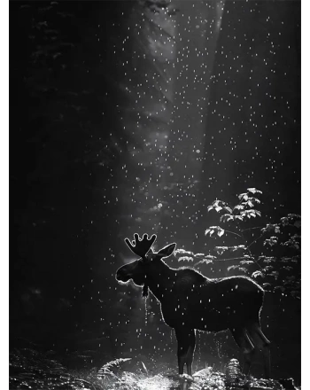Moose in the wild in black and white
