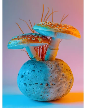 Mushrooms seen with intense brightly