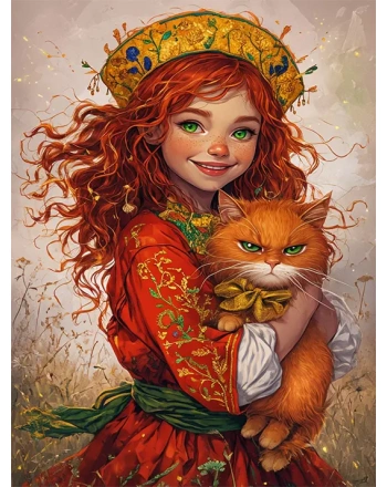 Red-Haired Girl with Cat