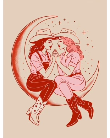 Romantic Women on Crescent Moon