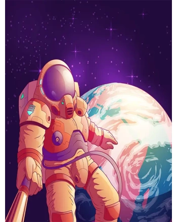 Selfie in outer space with astronaut