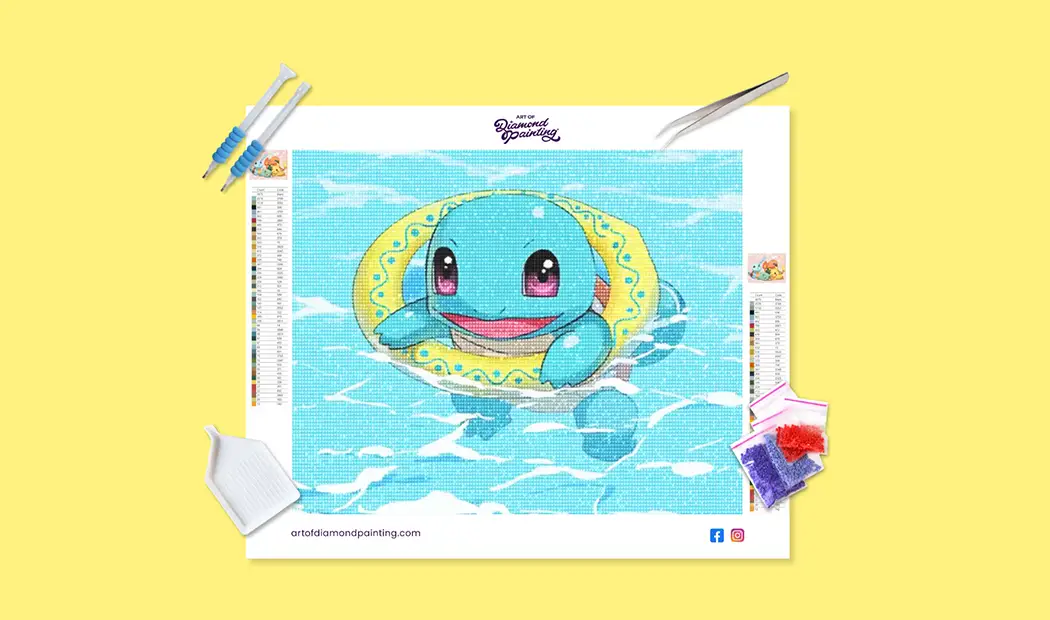 Squirtle painting with diamonds