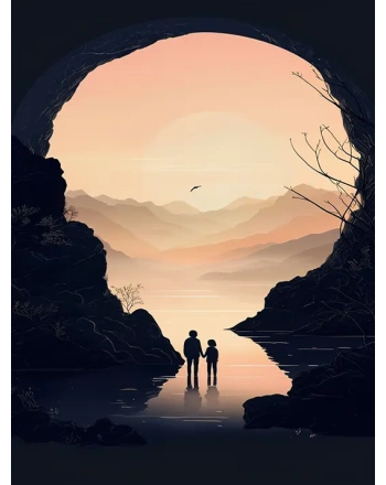 Sunset with Silhouetted Figures