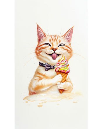 Whimsical Cat with Ice Cream