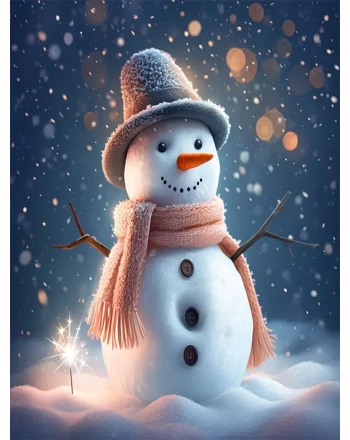 Whimsical Snowman in Dreamy Winter Night